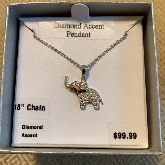 Silver Elephant Necklace with Diamond Accent - Picture 4 of 7